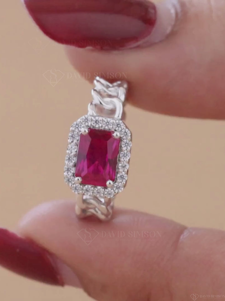 1.50CT-2.50CT East West Pink Radiant Cut Moissanite Diamond Halo Engagement Ring