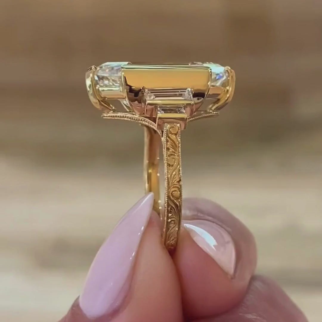3.0CT to 5.0CT Dutch Marquise Cut Lab Grown Diamond Five Stone Art Deco Vintage Engraved Engagement Ring