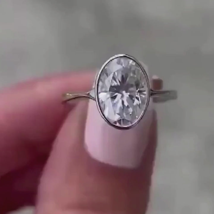 2ct Oval Cut Solitaire Moissanite Diamond Bezel Engagement Ring