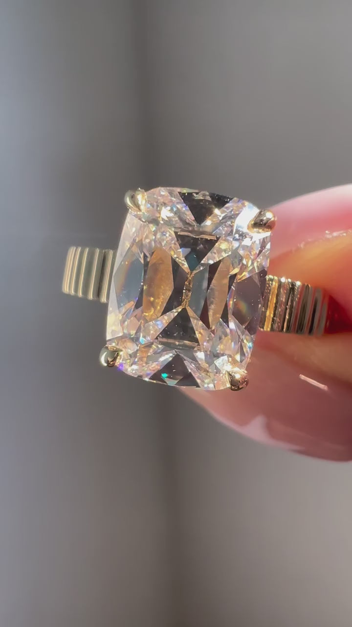 2.50ct-3.50ct Elongated Old Mine Cushion Moissanite Wide Band Unique Engagement Ring