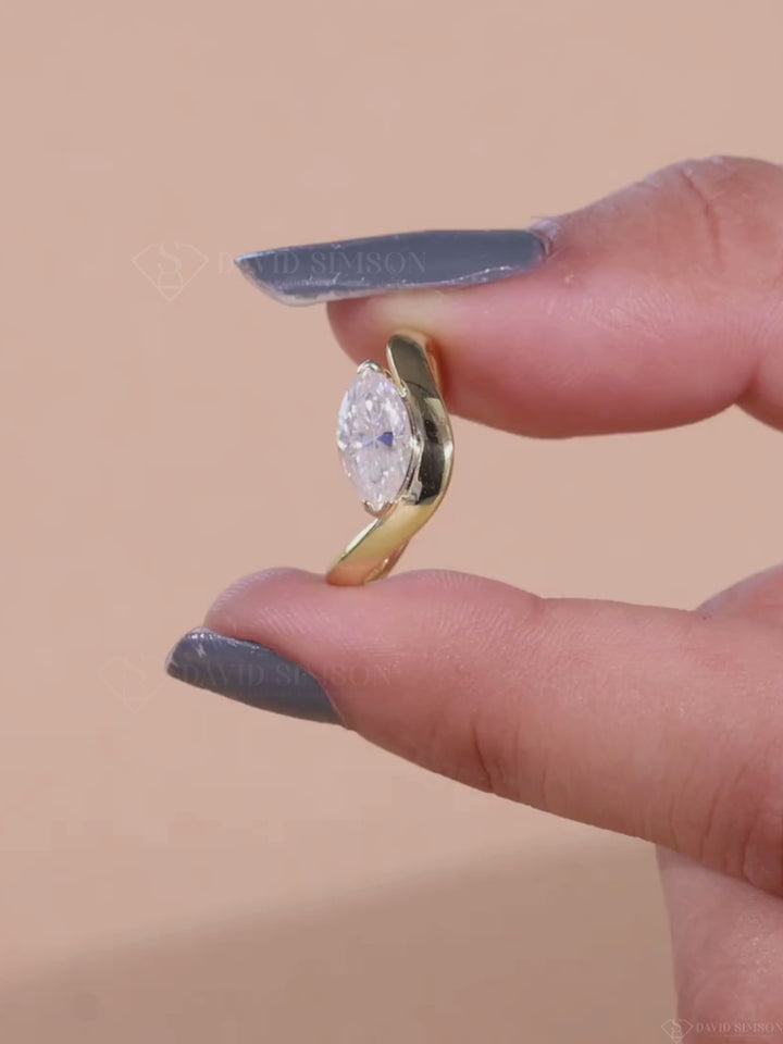 1.0CT-3.0CT East West Marquise Cut Moissanite Unique Diamond Engagement Ring