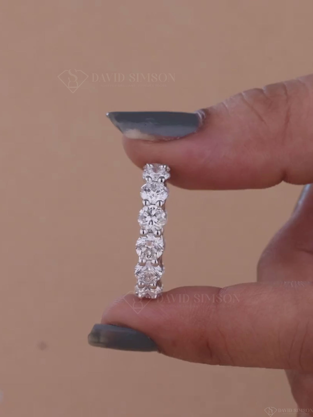 Round Cut Moissanite Diamond Shared Prongs Full Eternity Wedding Band