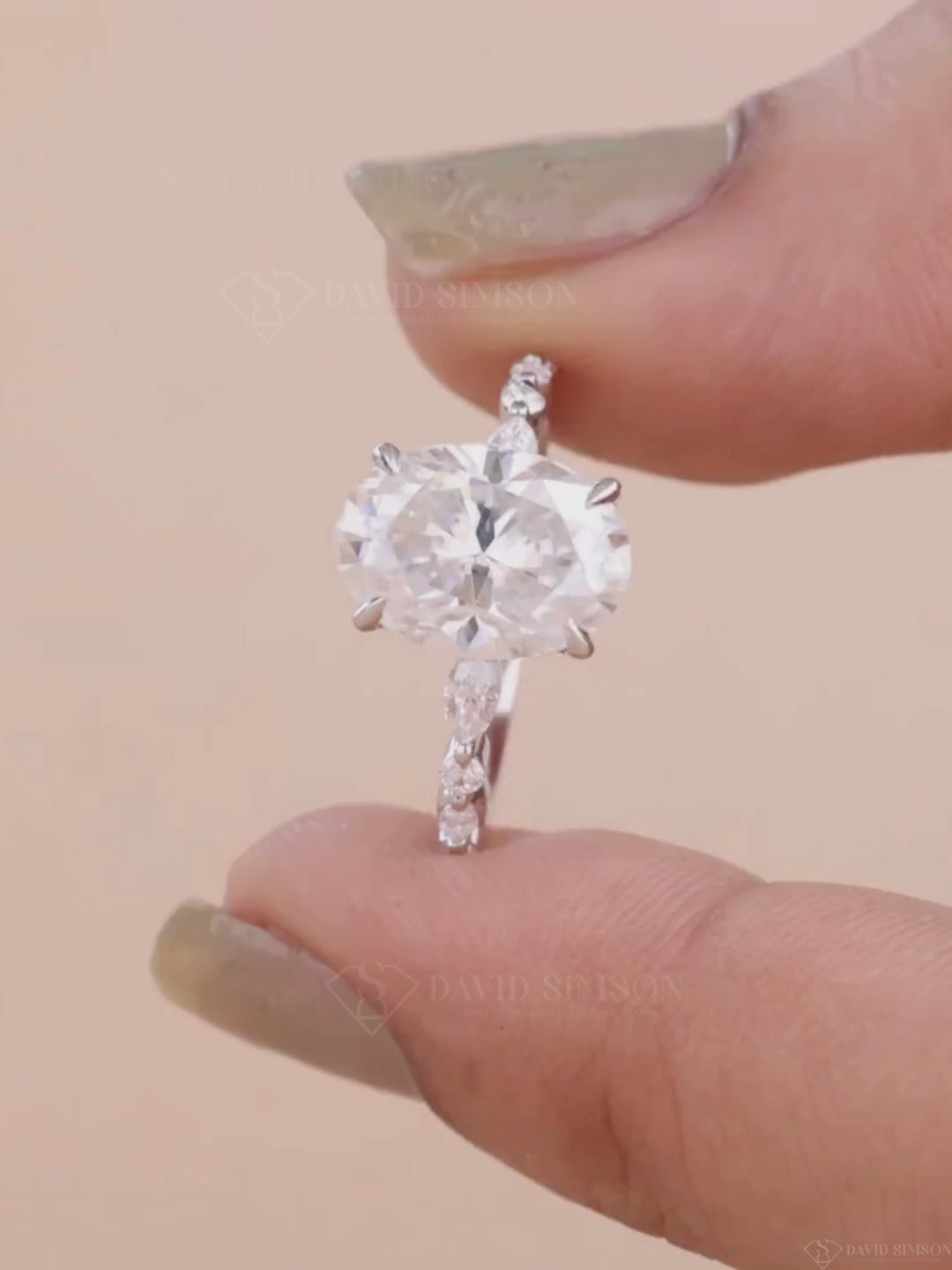 3.0CT-4.0CT Oval Cut Moissanite Hidden Halo & Pave Diamond Engagement Ring