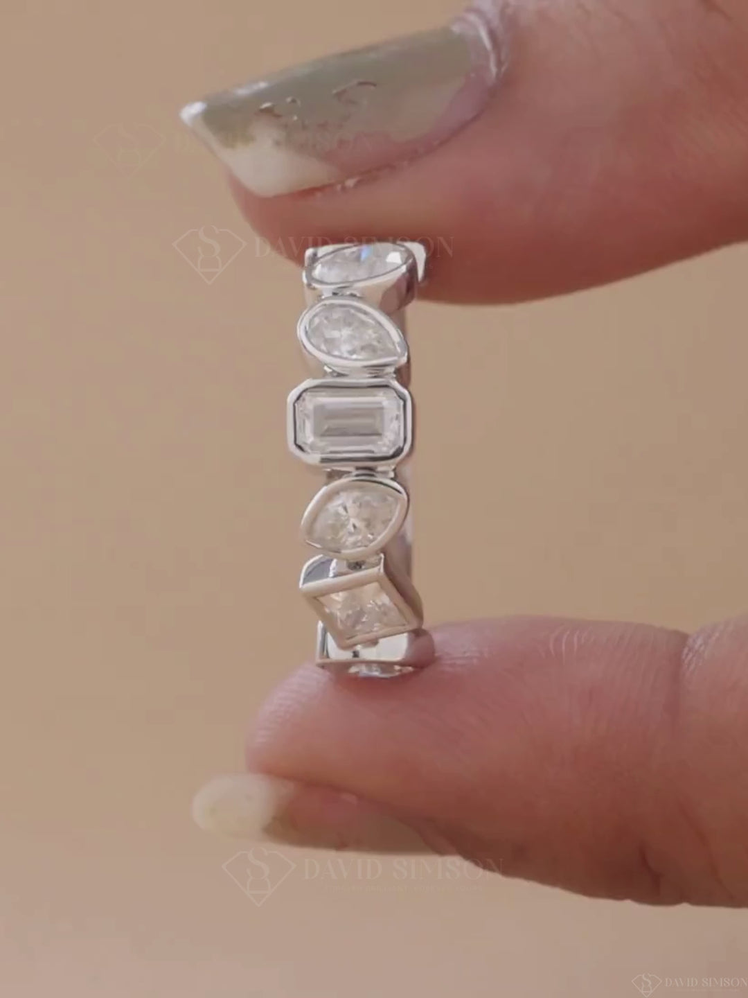 Mix Shape Moissanite Bezel Set Diamond Wedding Band for Women