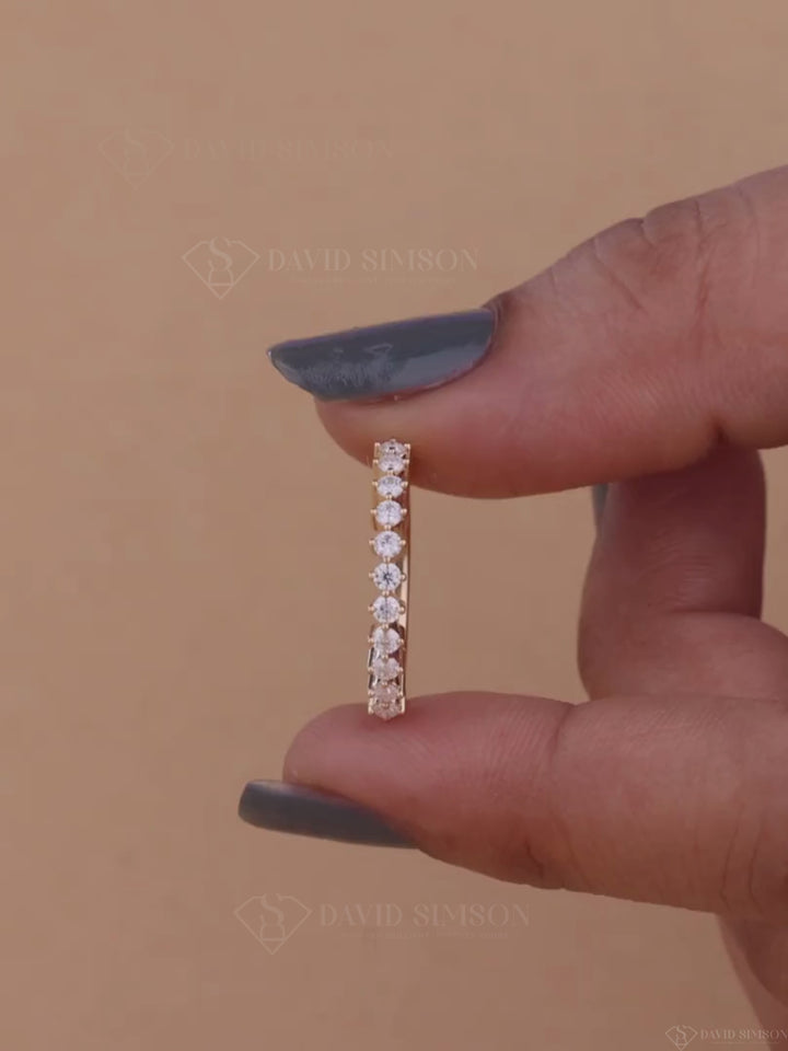 Round Cut Moissanite Diamond Half Eternity Wedding Band in 14K Gold