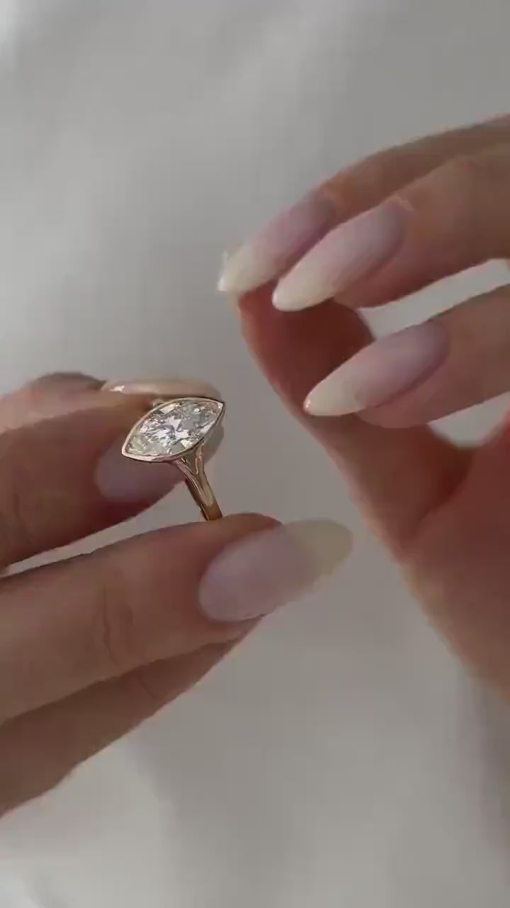 3.0ct-4.0ct Bezel Set Marquise Cut Diamond Split Shank Engagement Ring