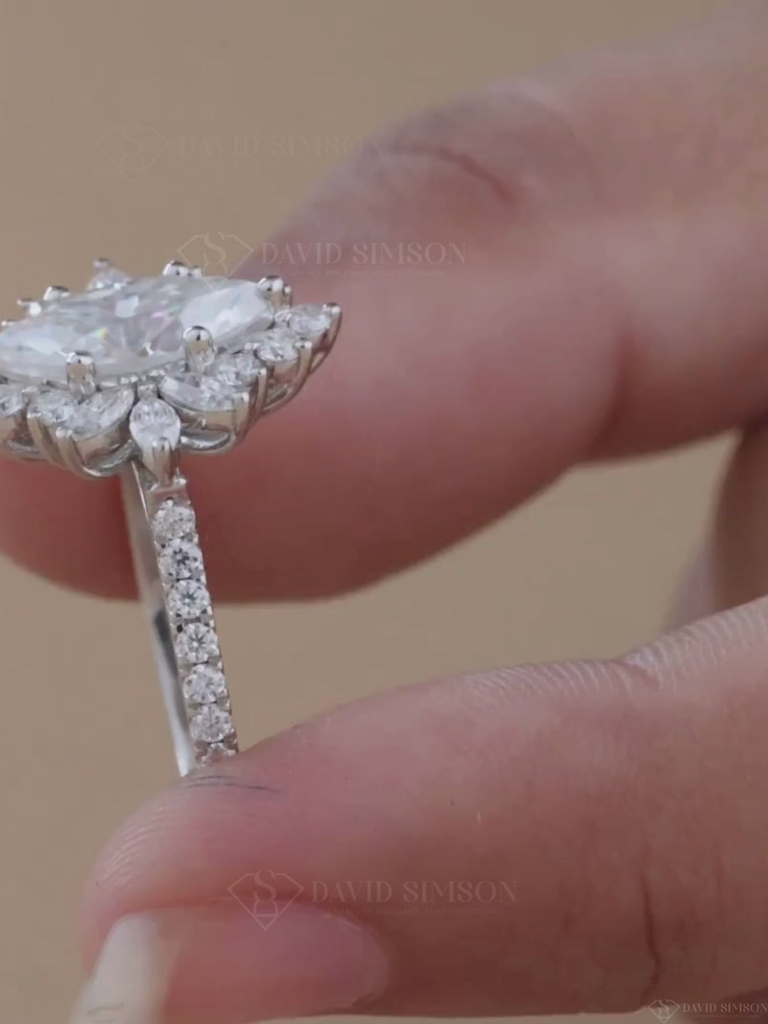 1.50CT-2.50CT Marquise Cut Moissanite Halo Cluster Diamond Engagement Ring