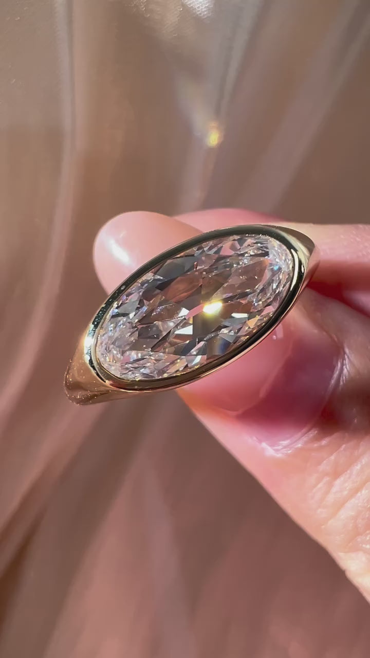 3.50ct-4.50ct Old Mine Moval Cut Moissanite Diamond East West Engagement Ring