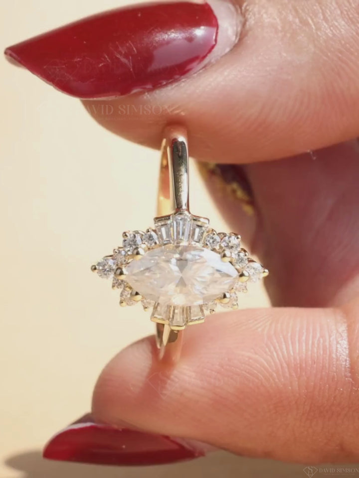 1.0CT-2.0CT Marquise Cut Moissanite Diamond Cluster Engagement Ring