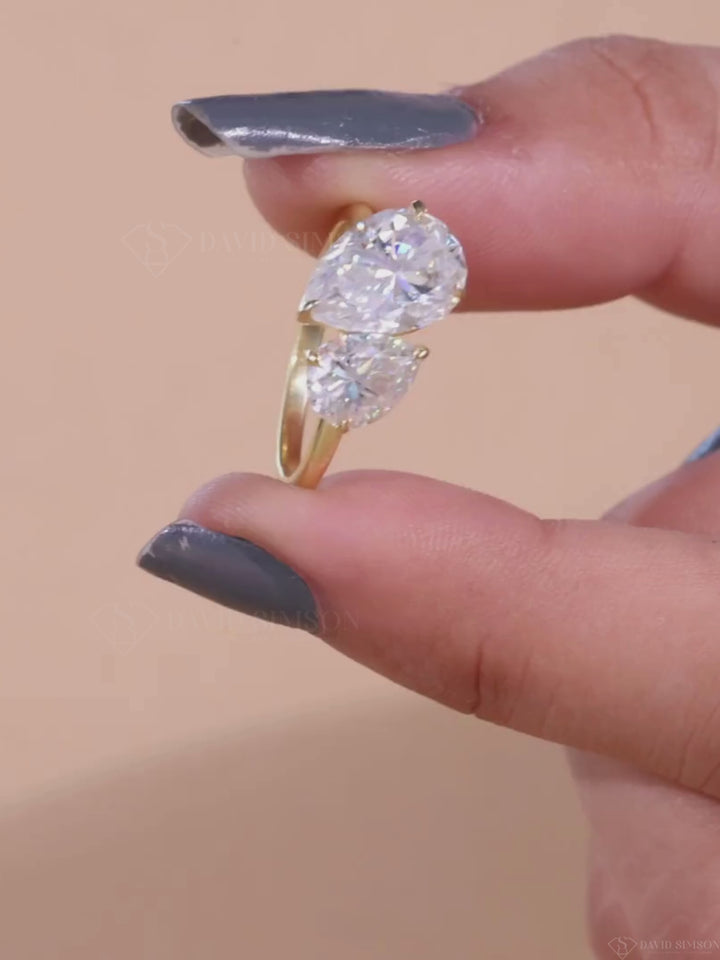 2.50CT Pear Cut Moissanite Diamond Toi et Moi Engagement Ring for Her