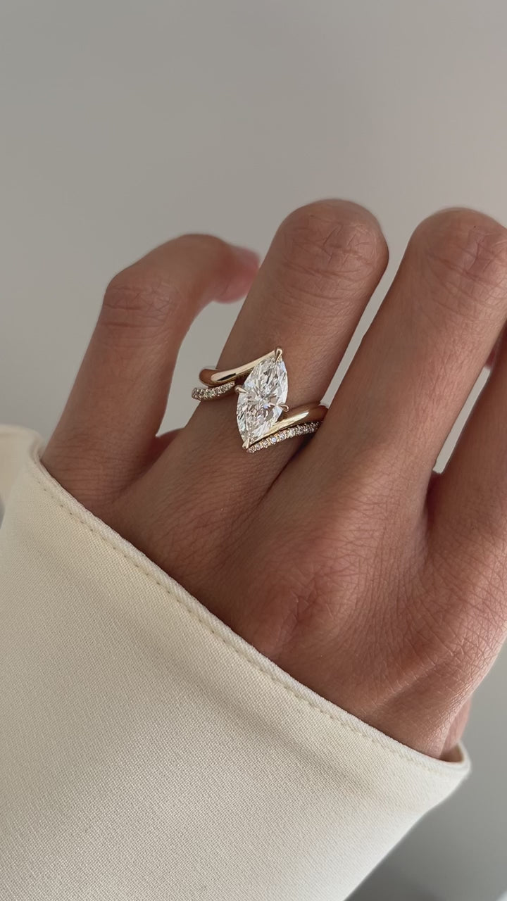 2.0CT Marquise Cut Moissanite Diamond Bypass Diamond Ring with Wrap Pave Band
