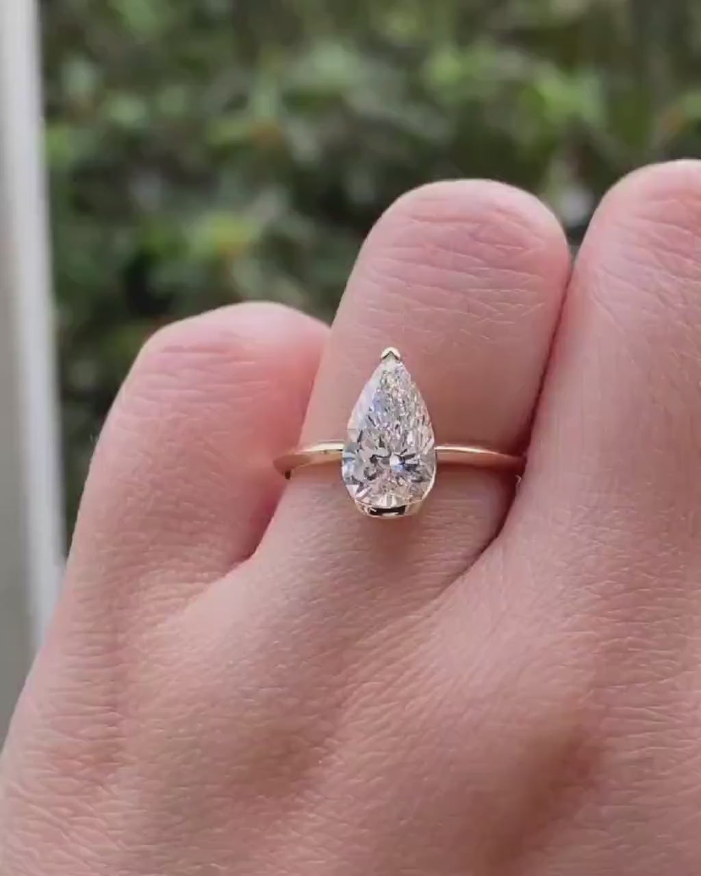 2.0CT Pear Cut Solitaire Moissanite Half Bezel Engagement Ring