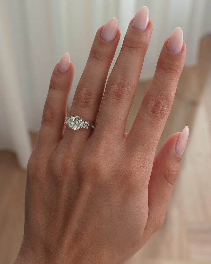 2.0CT to 3.0CT Round Lab Grown Diamond Three Stone Twist Pave Engagement Ring