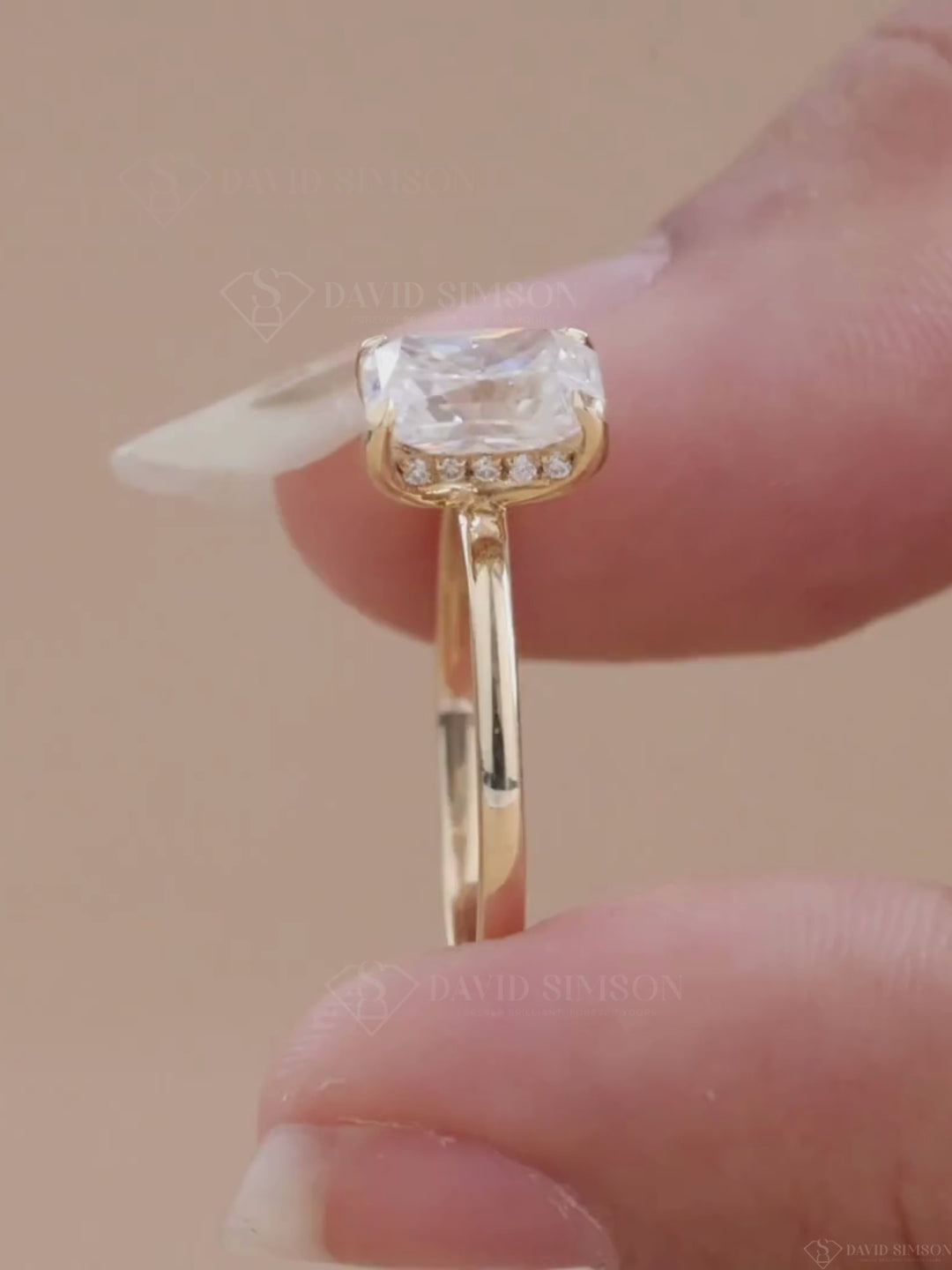 1.0CT-2.0CT Radiant Cut Hidden Halo Moissanite Diamond Engagement Ring