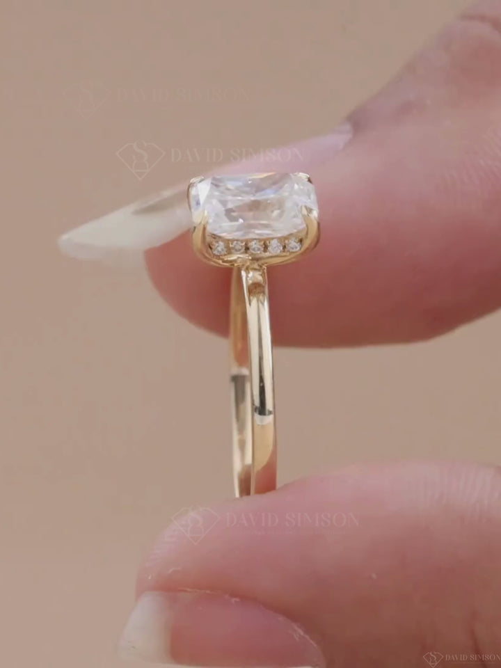 1.0CT-2.0CT Radiant Cut Hidden Halo Moissanite Diamond Engagement Ring