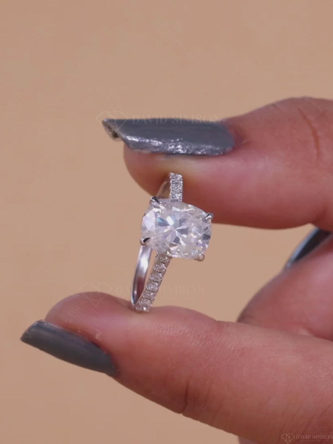 2.50CT-3.50CT Cushion Cut Moissanite Hidden Halo & Pave Diamond Engagement Ring