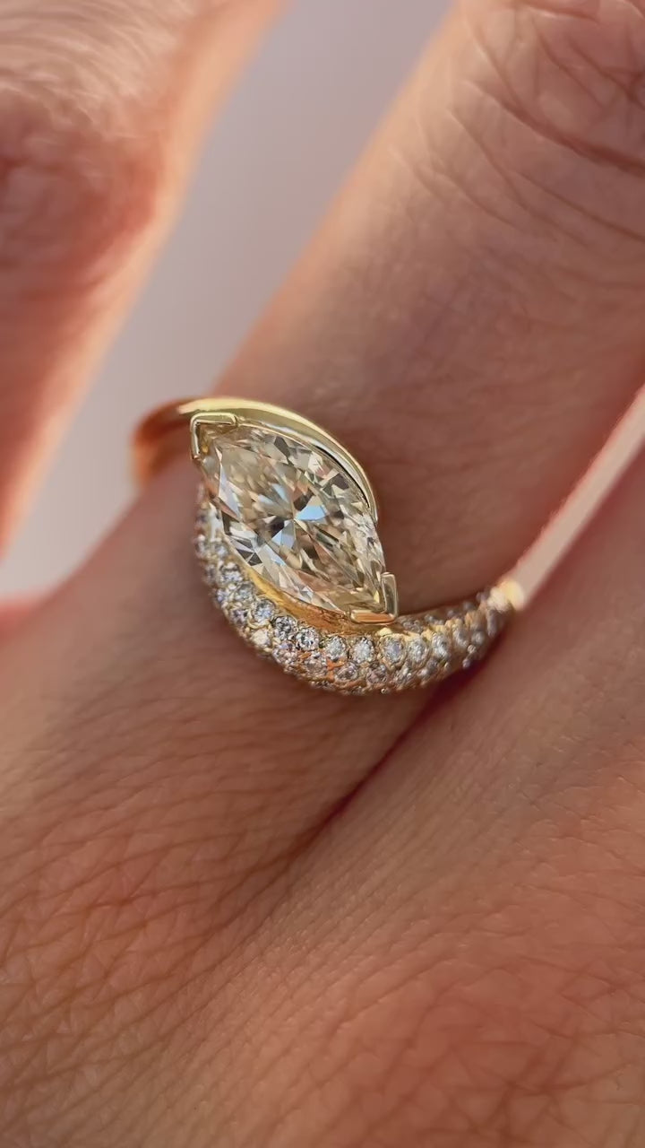 1.50CT-2.50CT Marquise Cut Moissanite Diamond Unique Pave Engagement Ring
