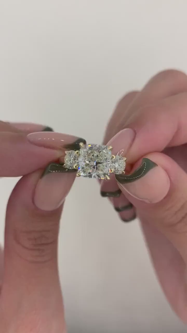 3.0CT Cushion Cut Three Stone Diamond Meghan Markle Engagement Ring