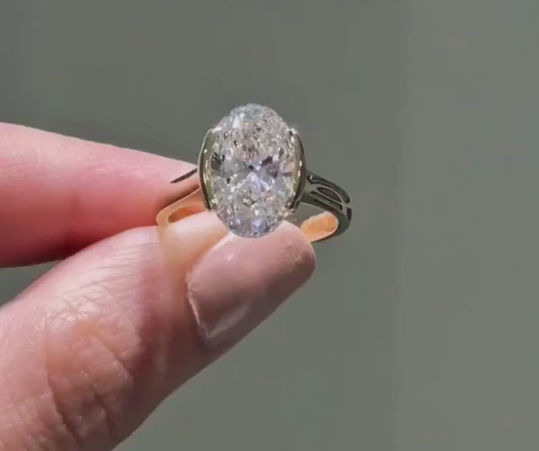 2.0CT Half Bezel Oval Cut Diamond North South Engagement Ring