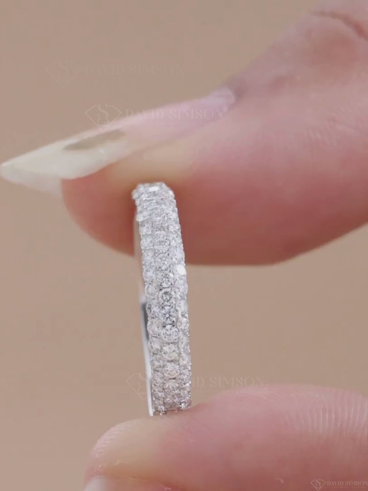 Round Cut Moissanite Diamond Half Eternity Micro pave Wedding Band