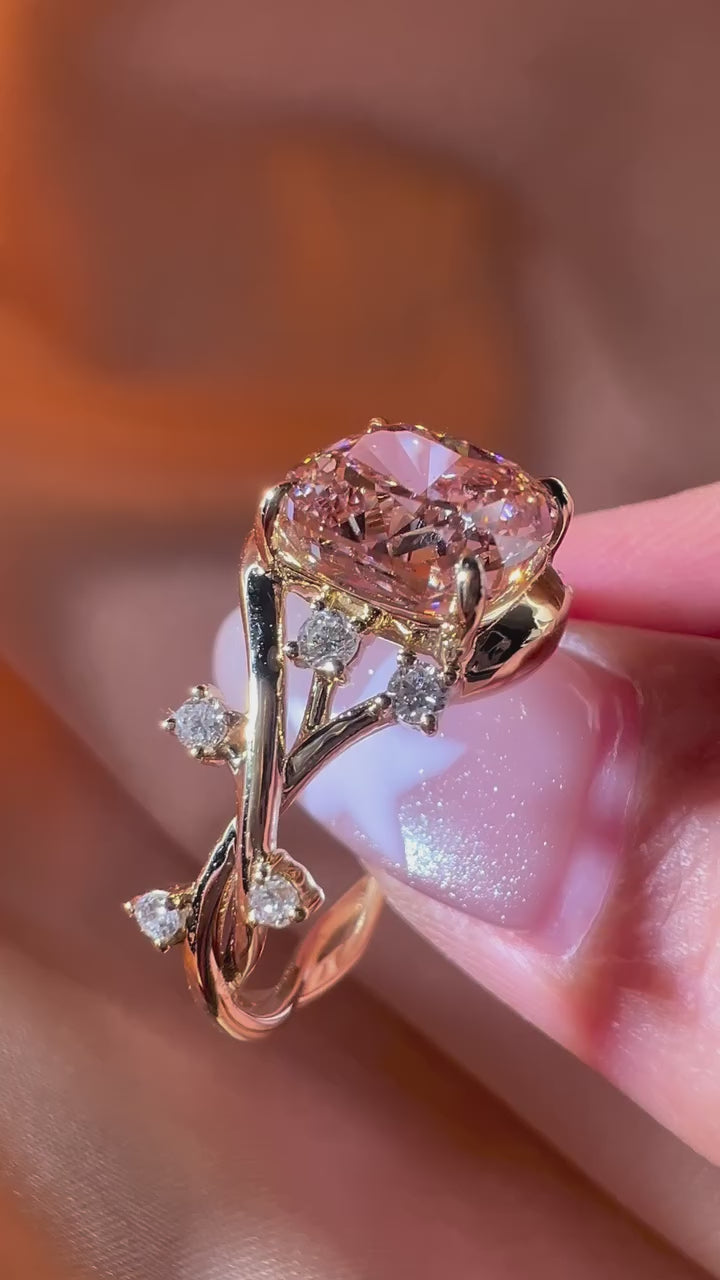 1.0ct-3.0ct Peach Cushion Lab-Grown Diamond Nature Inspired Engagement Ring