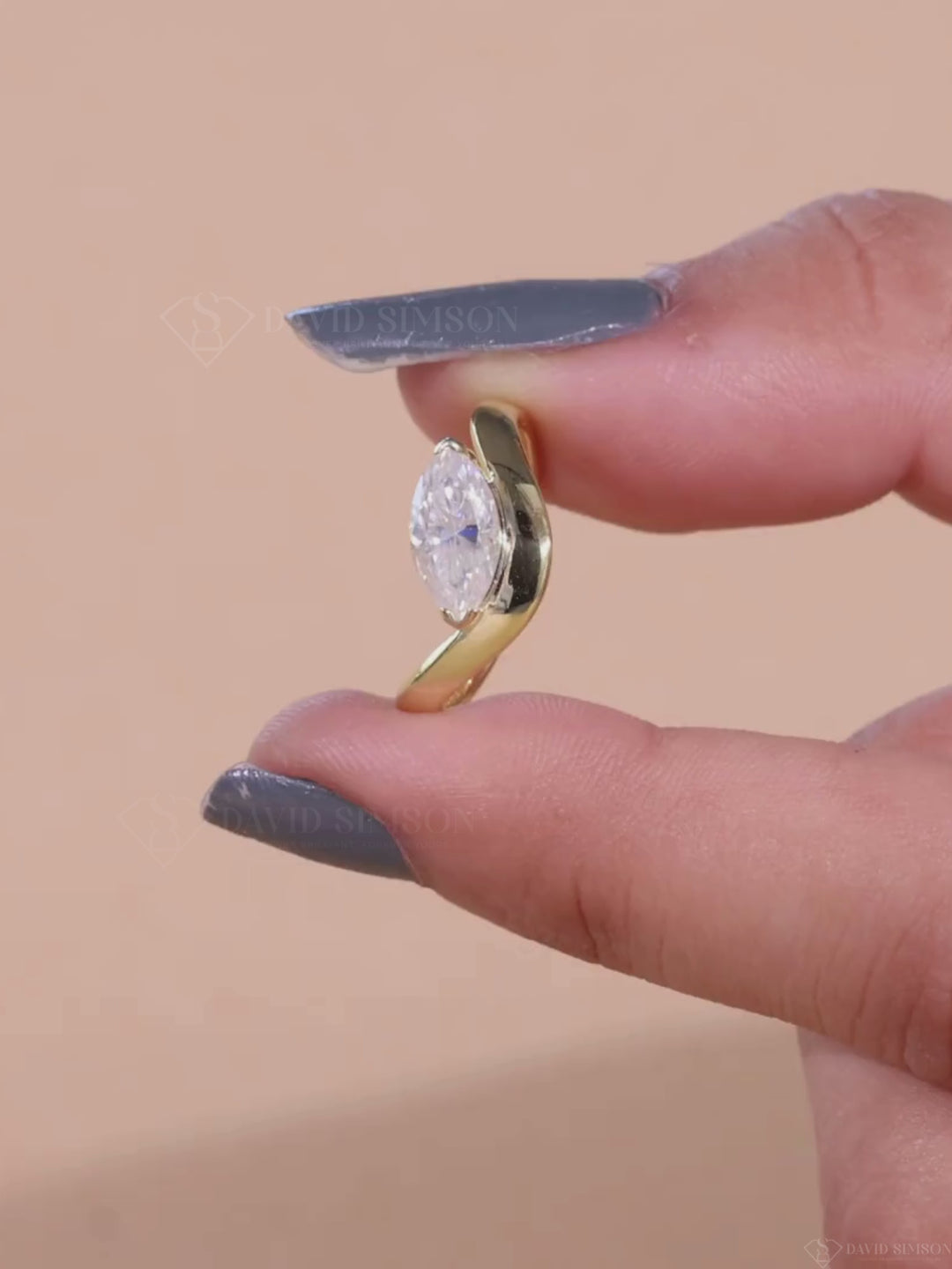 1.50CT-3.50CT Marquise Cut Moissanite East West Wave set Engagement Ring