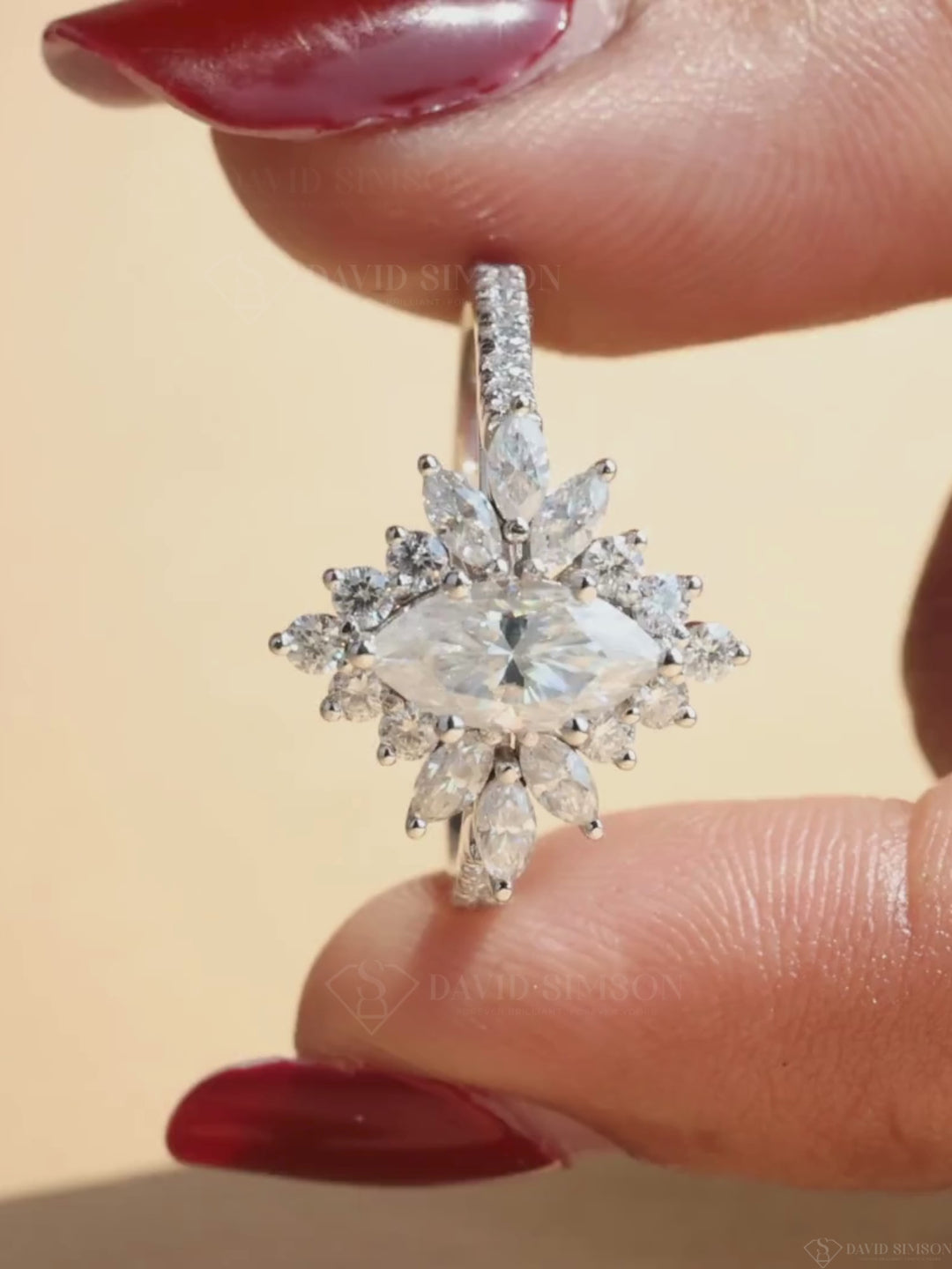 1.0CT-2.0CT Marquise Cut Moissanite Halo Cluster Engagement Ring