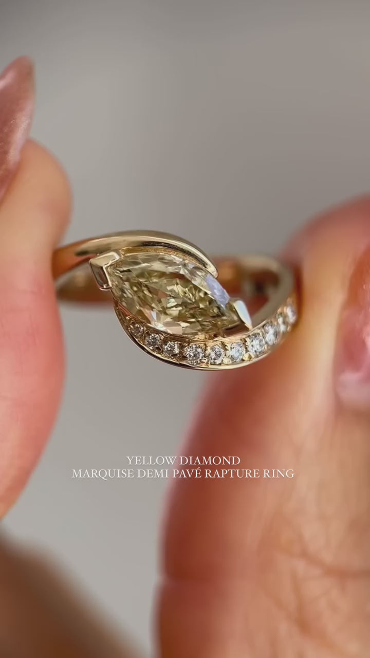 1.0CT-2.0CT Yellow Marquise Cut Moissanite Pave Diamond Engagement Ring