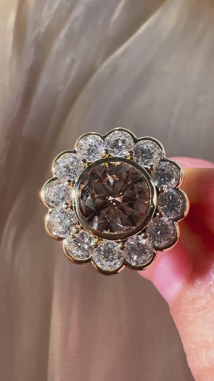 1.63ct Round Light Brown Lab-Grown Diamond Flower Halo Engagement Ring