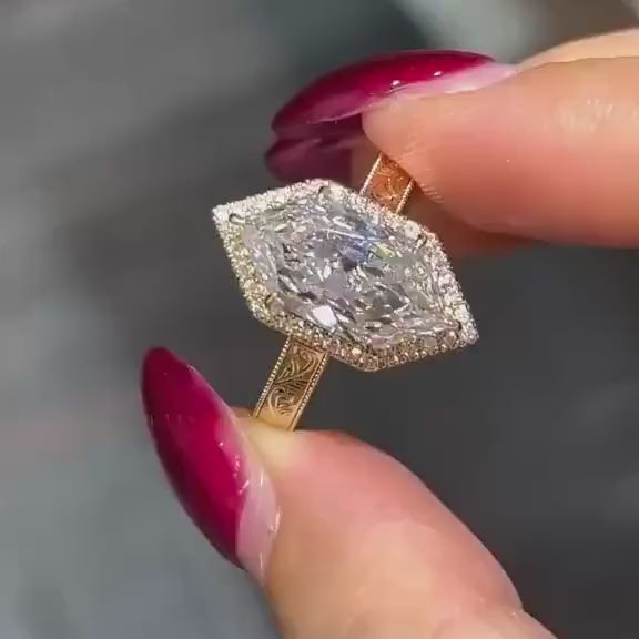 2.0CT to 3.0CT Dutch Marquise Cut Lab Grown Diamond Vintage Milgrain Halo Engraved Engagement Ring