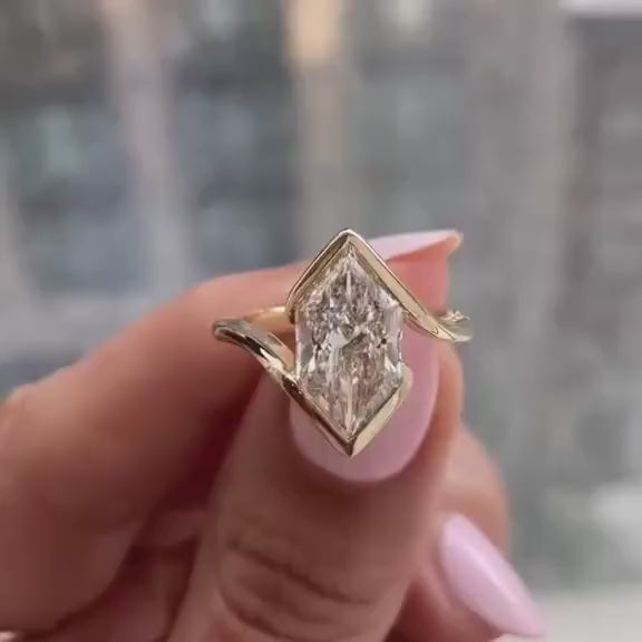2.0CT to 3.0CT Marquise Cut Lab Grown Diamond Vintage Bypass Bezel Set Engagement Ring
