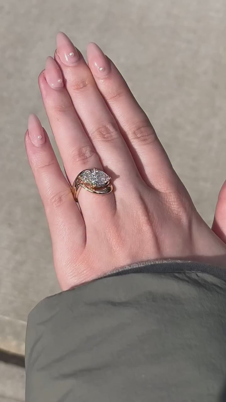 2.0CT-3.0CT Marquise Cut Moissanite Diamond East West Wave Engagement Ring