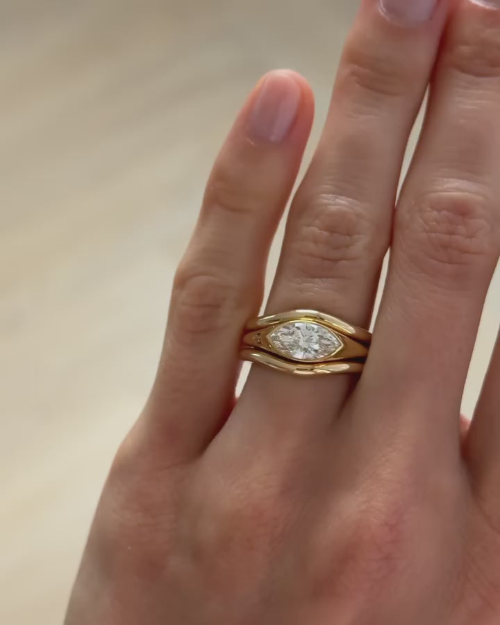 1.50CT Marquise Diamond East west Engagement Ring with Double Plain Band