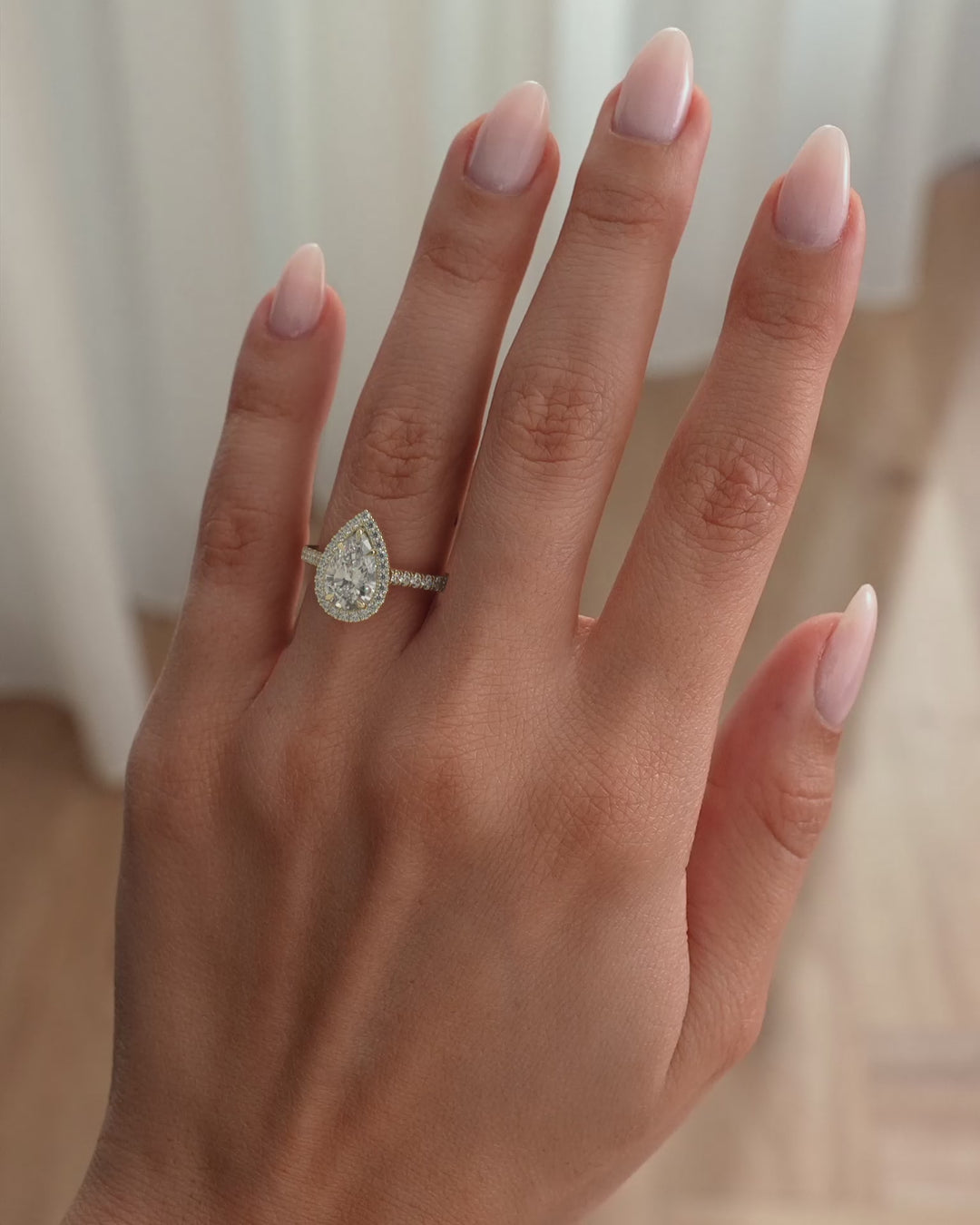 2.0CT to 3.0CT Pear Lab Grown Diamond Halo Pave Engagement Ring