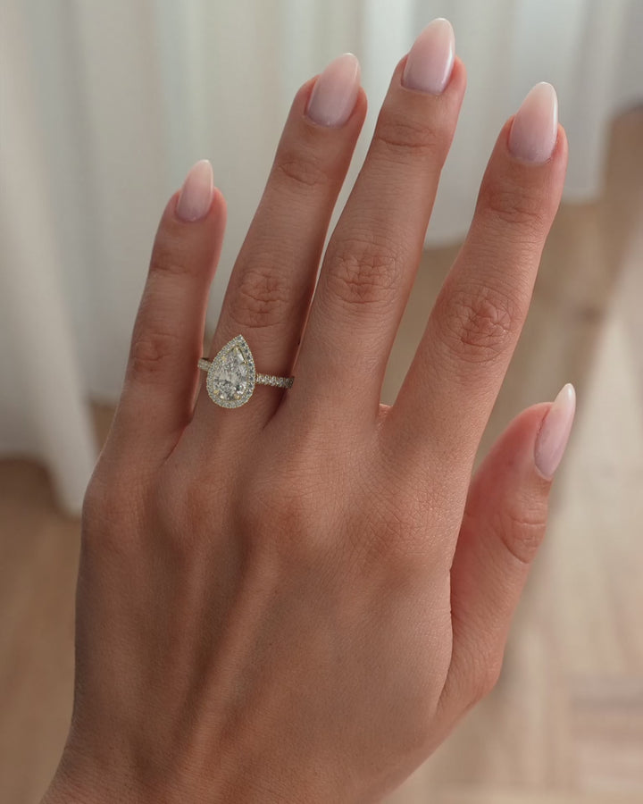 2.0CT to 3.0CT Pear Lab Grown Diamond Halo Pave Engagement Ring