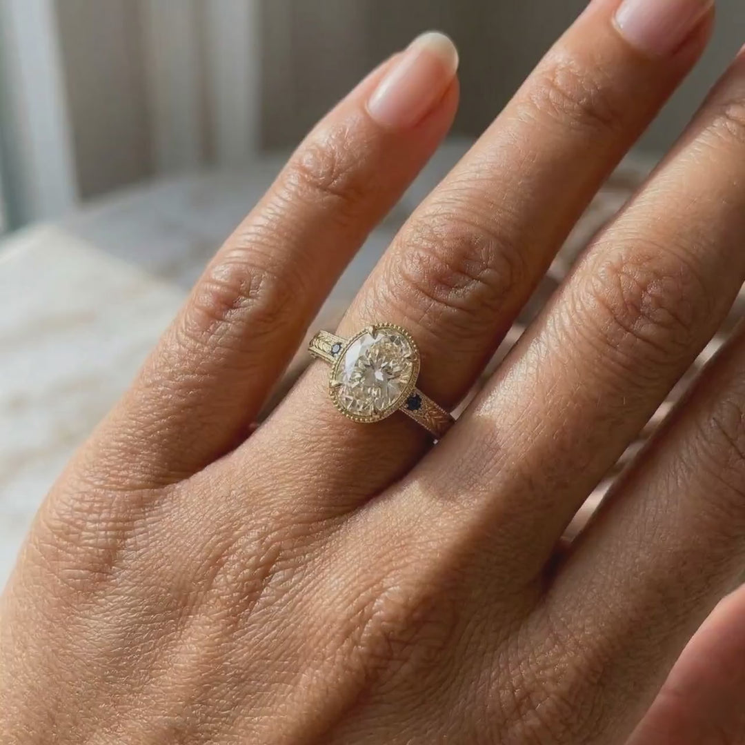 2.50ct-3.50ct Oval Moissanite Diamond Milgrain Vintage Engagement Ring