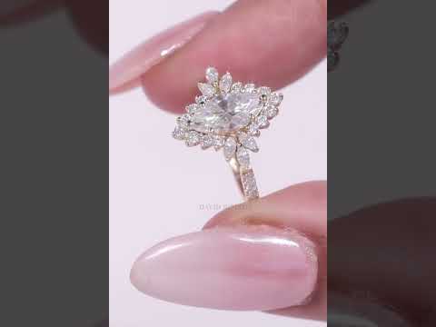2.0ct Marquise Cluster Halo Diamond Moissanite Engagement Ring