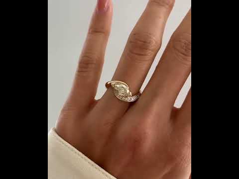 1.0CT-2.0CT Yellow Marquise Cut Moissanite Pave Diamond Engagement Ring