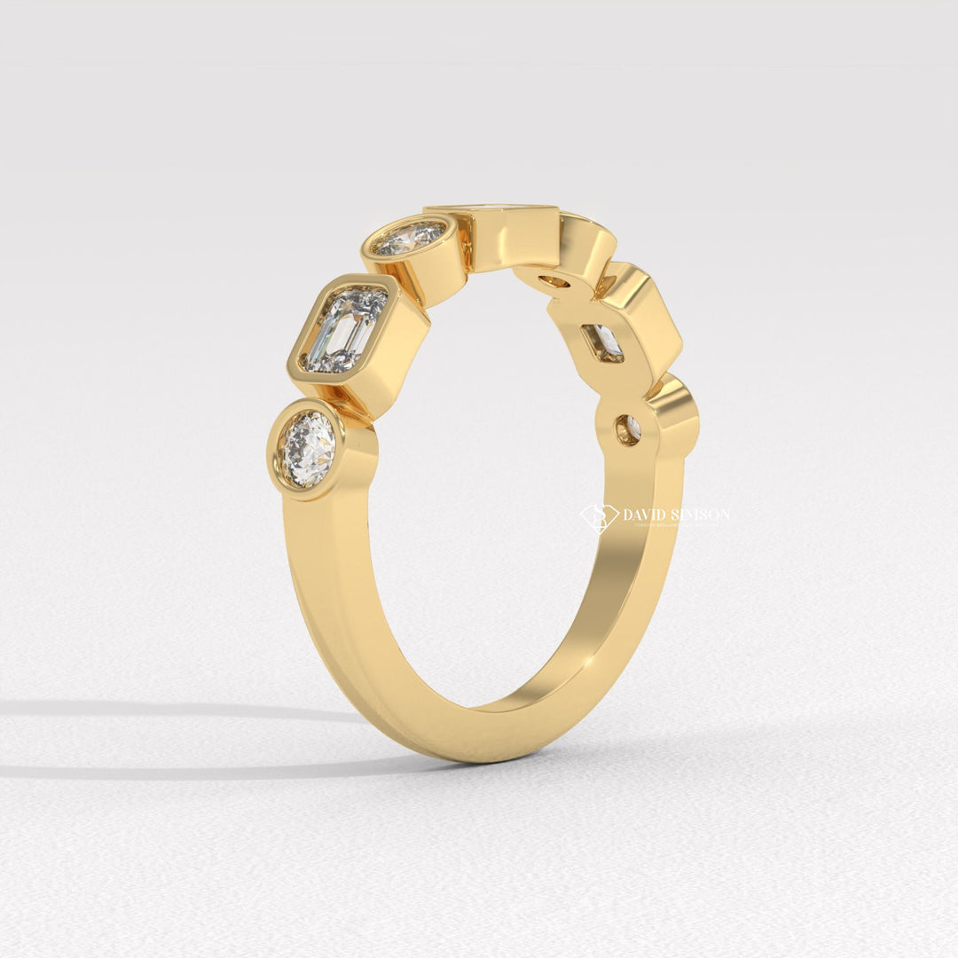 Emerald diamond band channel set, Emerald diamond band prong set, Emerald diamond band bezel set, Emerald diamond band half eternity, Emerald diamond band full eternity, 