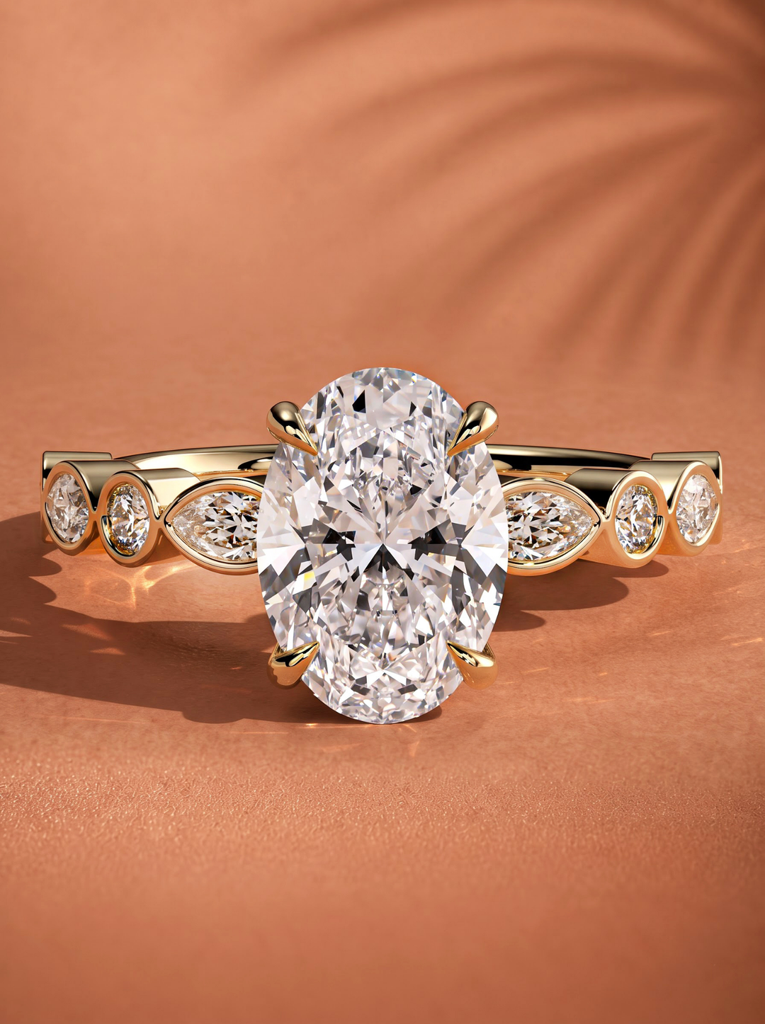 2.0CT to 3.0CT Oval Lab Grown Diamond Marquise Bezel Accent Engagement Ring