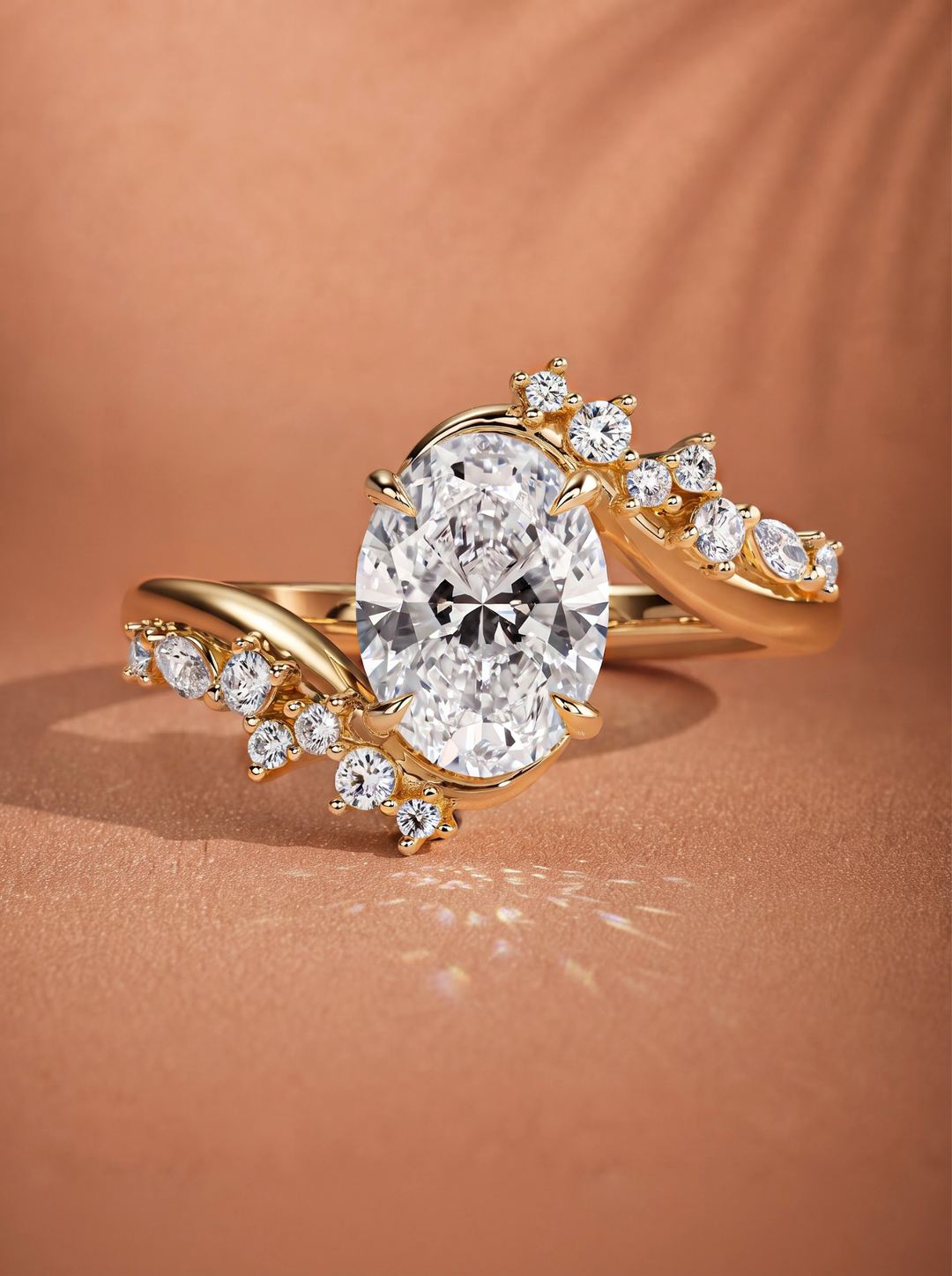 2.0CT to 3.0CT Oval Lab Grown Diamond Bypass Floral Engagement Ring