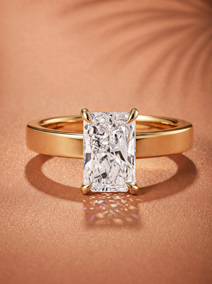 2.0CT to 3.0CT Radiant Lab Grown Diamond Thick Band Hidden Halo Engagement Ring