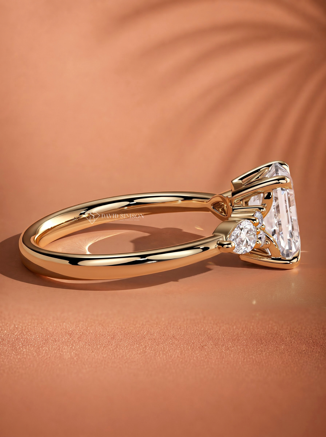 2.0CT to 3.0CT Emerald Cut Lab Grown Diamond Pear Side Stone Cluster Engagement Ring