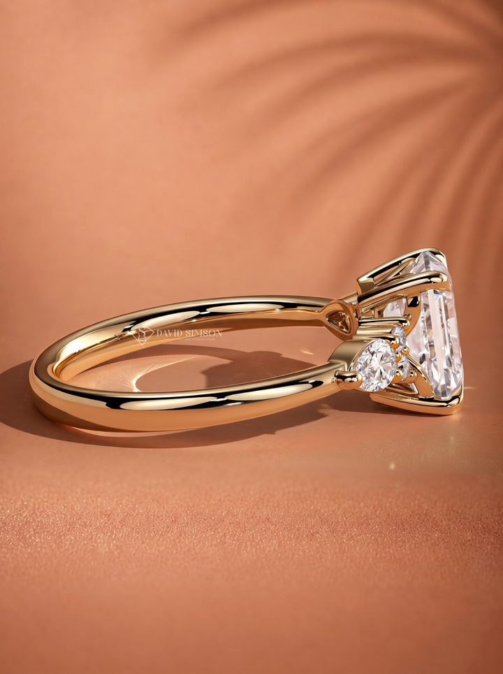 2.0CT to 3.0CT Emerald Cut Lab Grown Diamond Pear Side Stone Cluster Engagement Ring