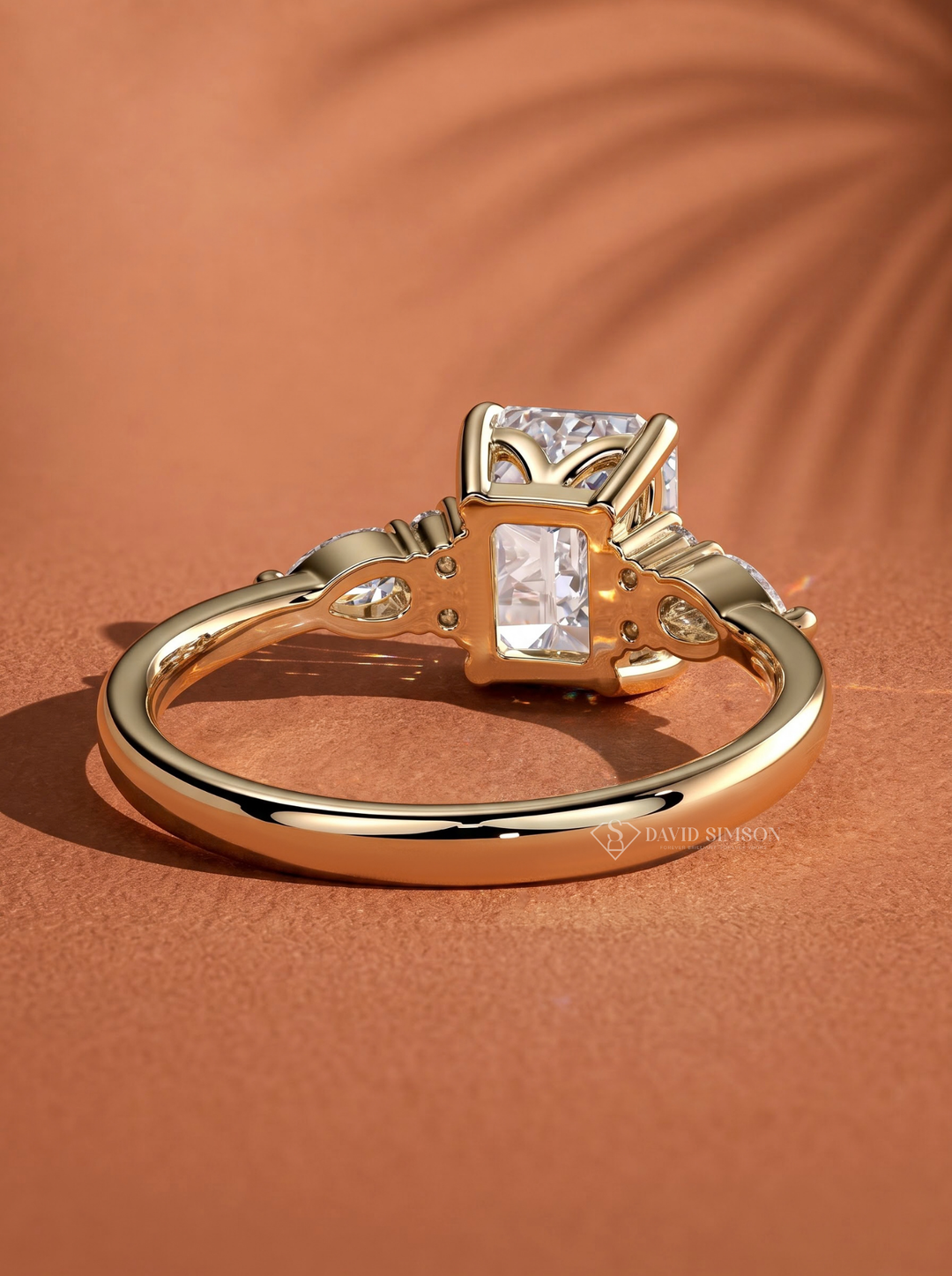 2.0CT to 3.0CT Emerald Cut Lab Grown Diamond Pear Side Stone Cluster Engagement Ring