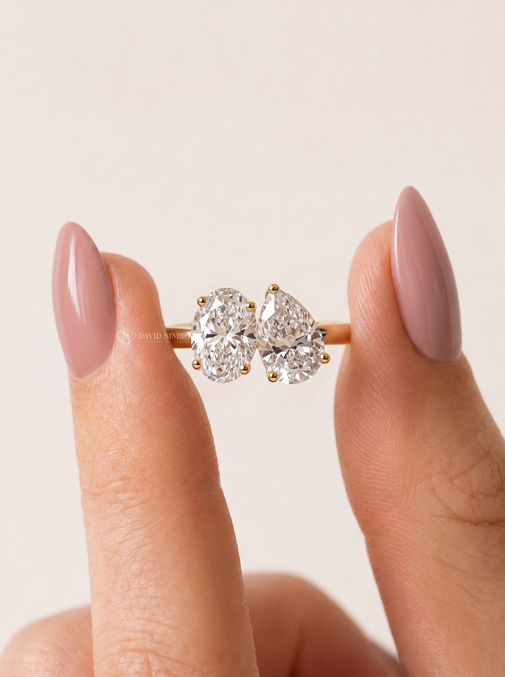Oval &amp; Pear Lab Grown Diamond Toi Et Moi Engagement Ring
