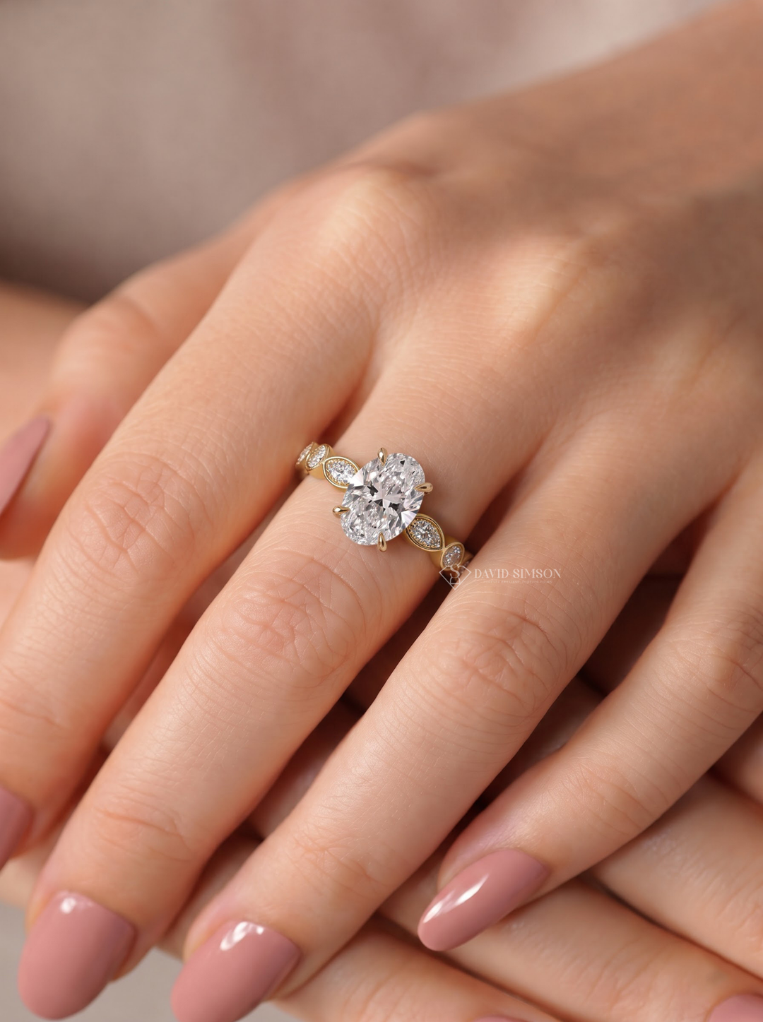 2.0CT to 3.0CT Oval Lab Grown Diamond Marquise Bezel Accent Engagement Ring