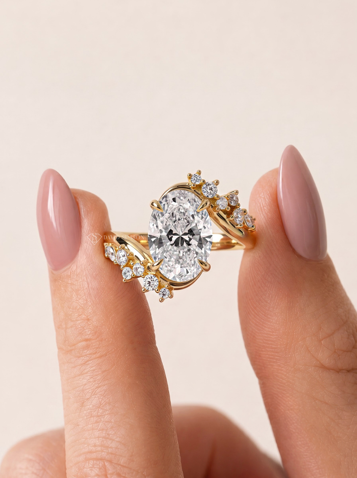 2.0CT to 3.0CT Oval Lab Grown Diamond Bypass Floral Engagement Ring