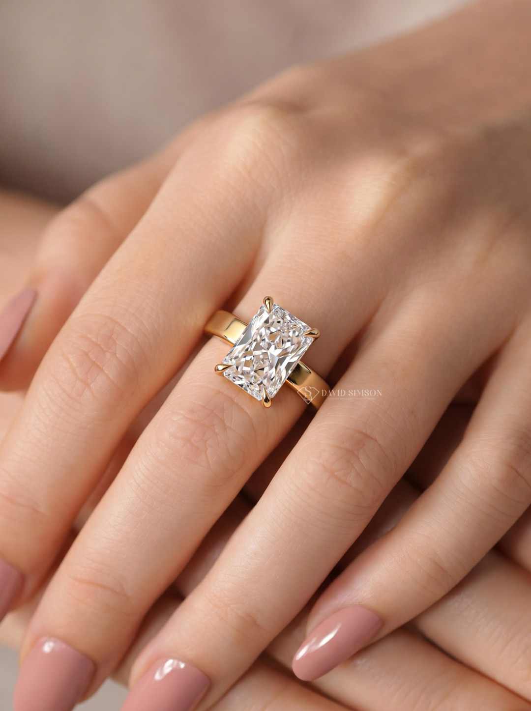 2.0CT to 3.0CT Radiant Lab Grown Diamond Thick Band Hidden Halo Engagement Ring