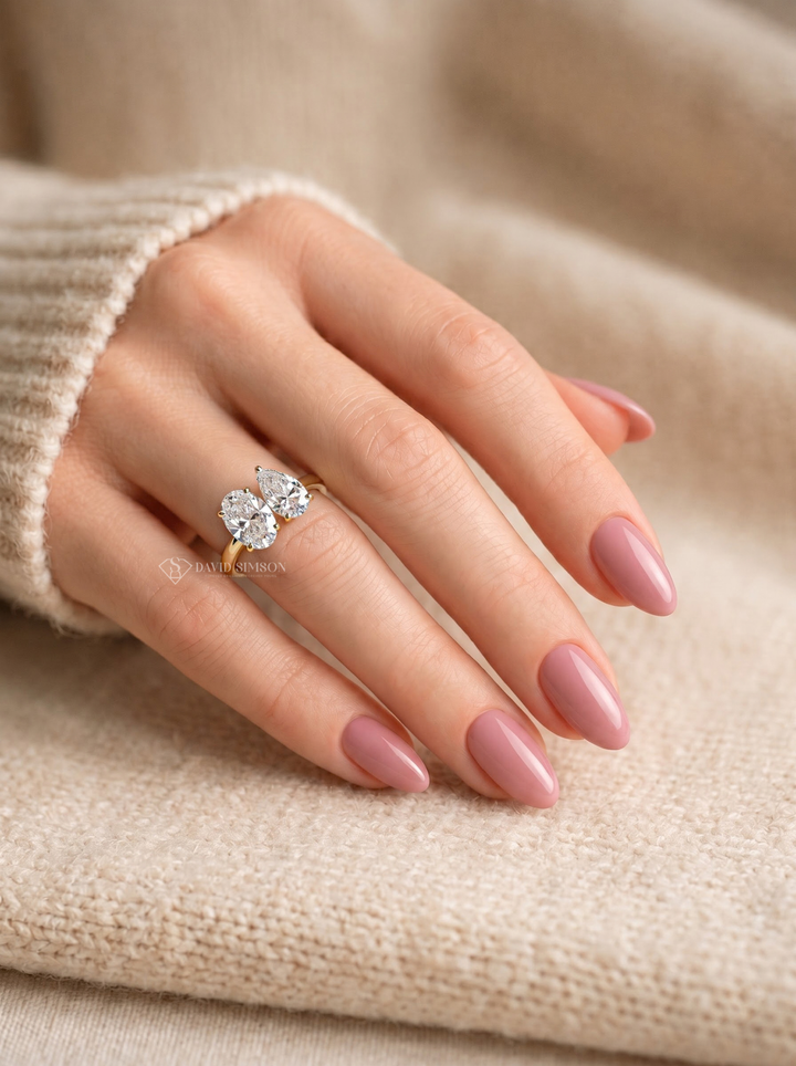 Oval &amp; Pear Lab Grown Diamond Toi Et Moi Engagement Ring